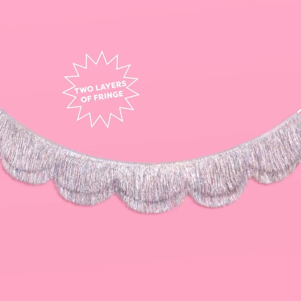 Outlet xo, Fetti Silver Iridescent Fringe Scalloped Banner