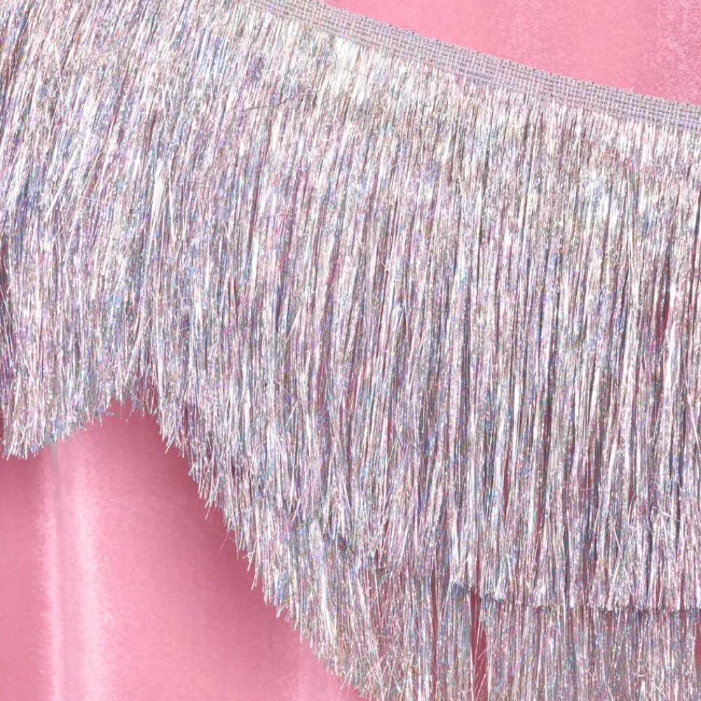 Outlet xo, Fetti Silver Iridescent Fringe Scalloped Banner