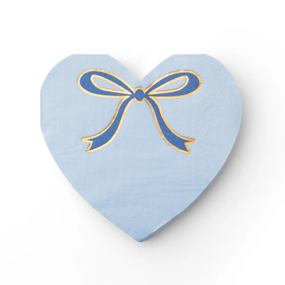 New Bonjour Fete Sky Blue Signature Bow Heart Large Napkins