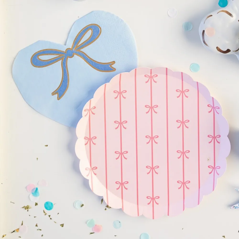 New Bonjour Fete Sky Blue Signature Bow Heart Large Napkins