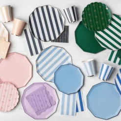 Bonjour Fete Sky Blue Signature Cabana Stripe Plates