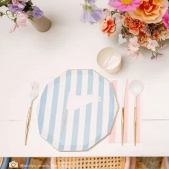 Bonjour Fete Sky Blue Signature Cabana Stripe Plates