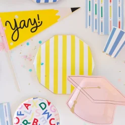 Hot Bonjour Fete Soleil Yellow Signature Cabana Stripe Plates