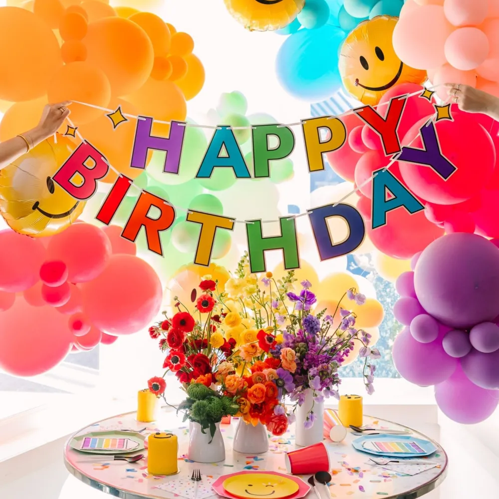 Outlet Bonjour Fete Sprinkles & Smiles Rainbow Happy Birthday Banner