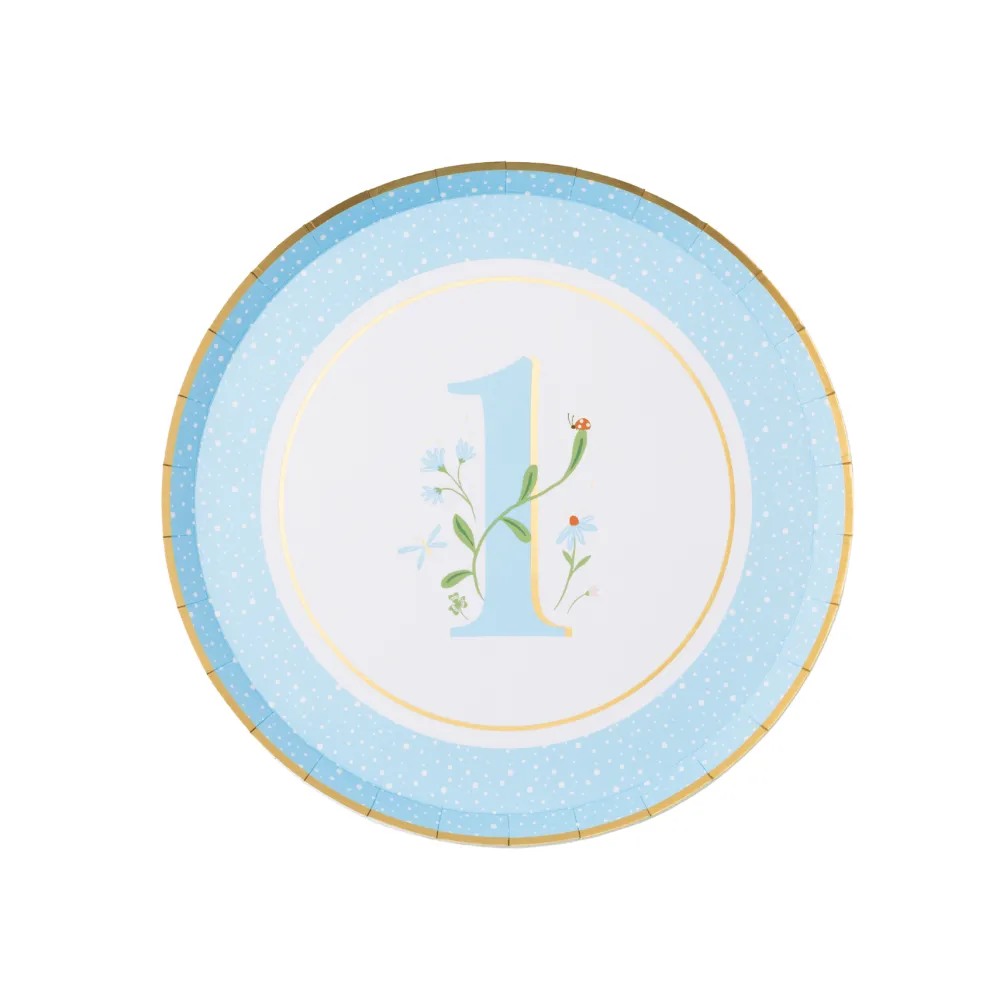 Bonjour Fete 1st Birthday Sky Blue Small Plates