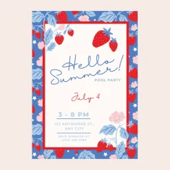 Clearance Bonjour Fete Summer Strawberry Digital Party Invitation Download