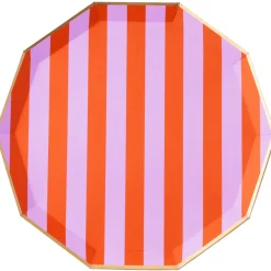 Clearance Bonjour Fete Sunkissed Orange & Lilac Signature Cabana Stripe Large Plates
