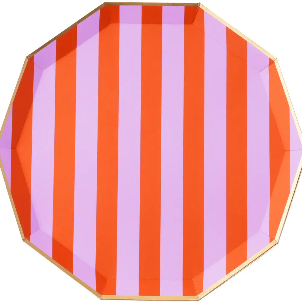 Clearance Bonjour Fete Sunkissed Orange & Lilac Signature Cabana Stripe Large Plates