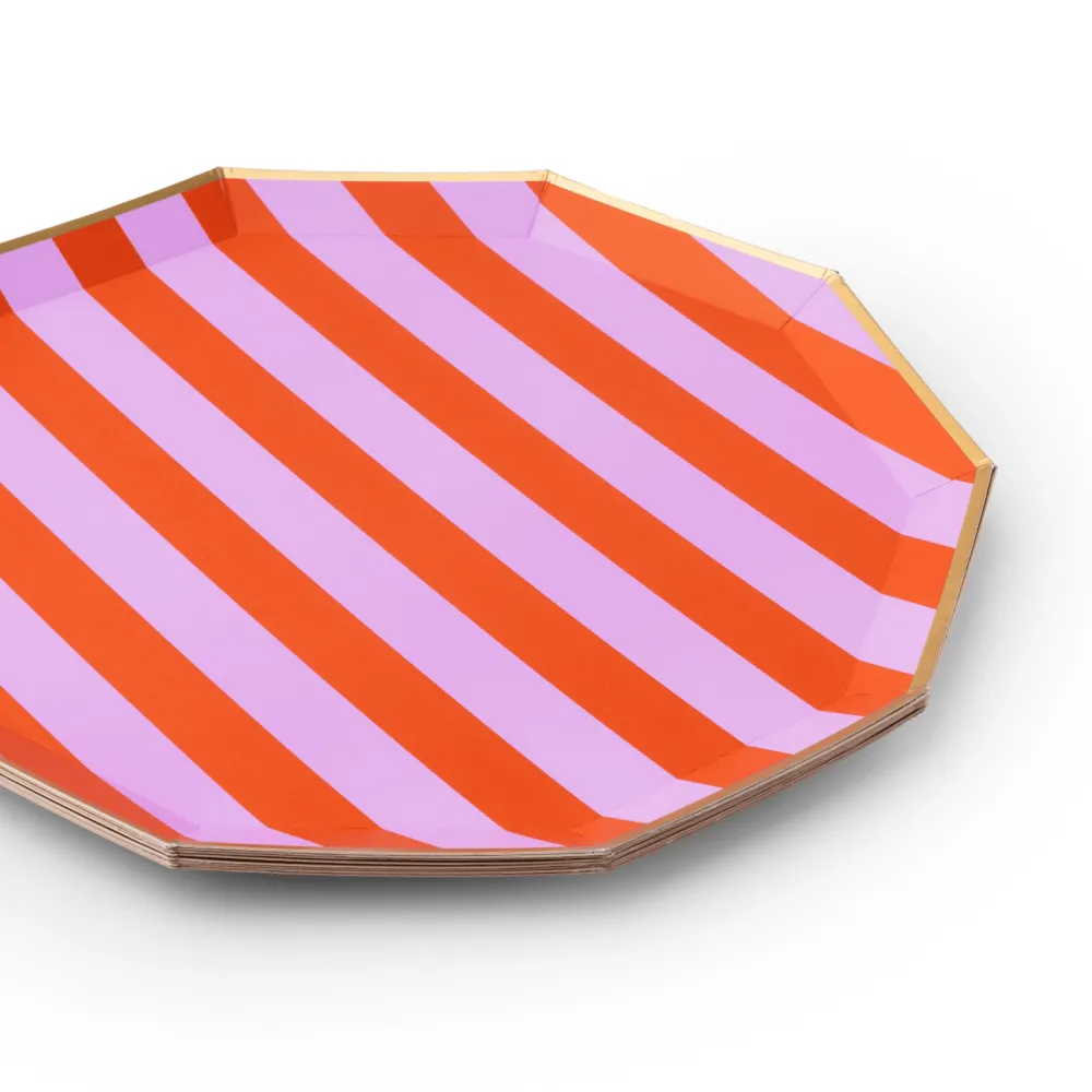 Clearance Bonjour Fete Sunkissed Orange & Lilac Signature Cabana Stripe Large Plates