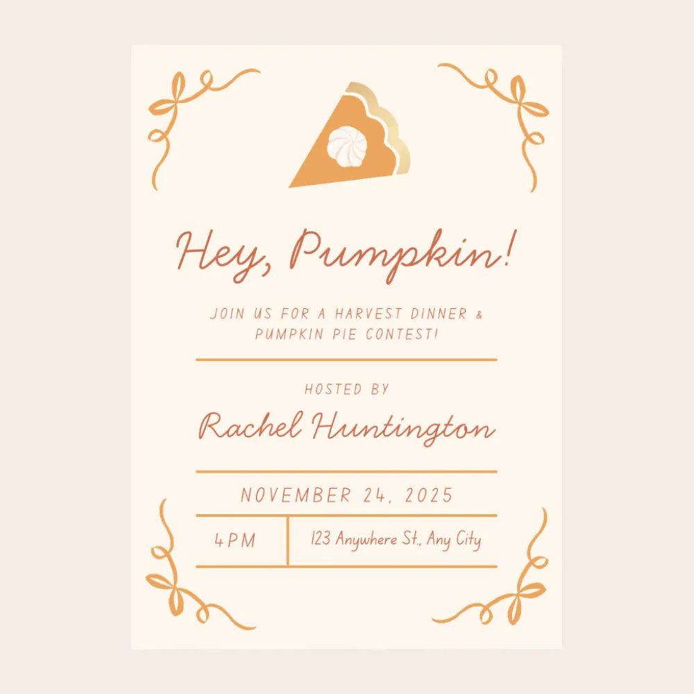 New Bonjour Fete Sweet as Pumpkin Pie Digital Party Invitation