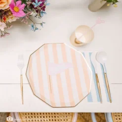New Bonjour Fete Sweet Peach Signature Cabana Stripe Plates