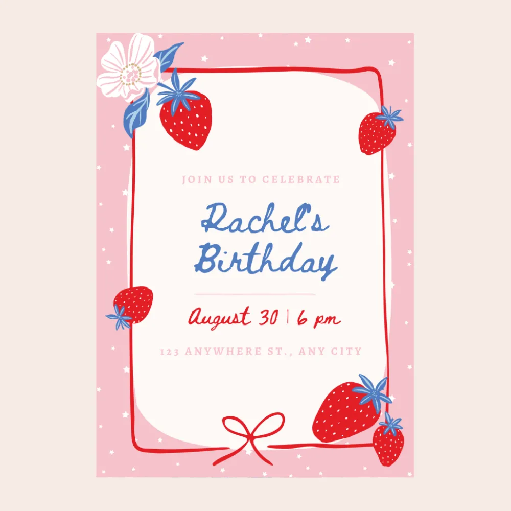 Best Bonjour Fete Sweet Strawberry Digital Party Invitation Download