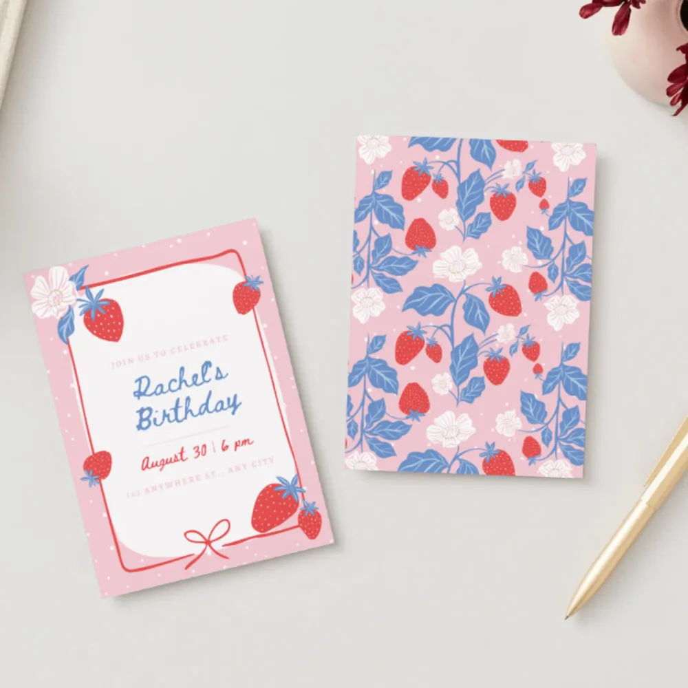 Best Bonjour Fete Sweet Strawberry Digital Party Invitation Download