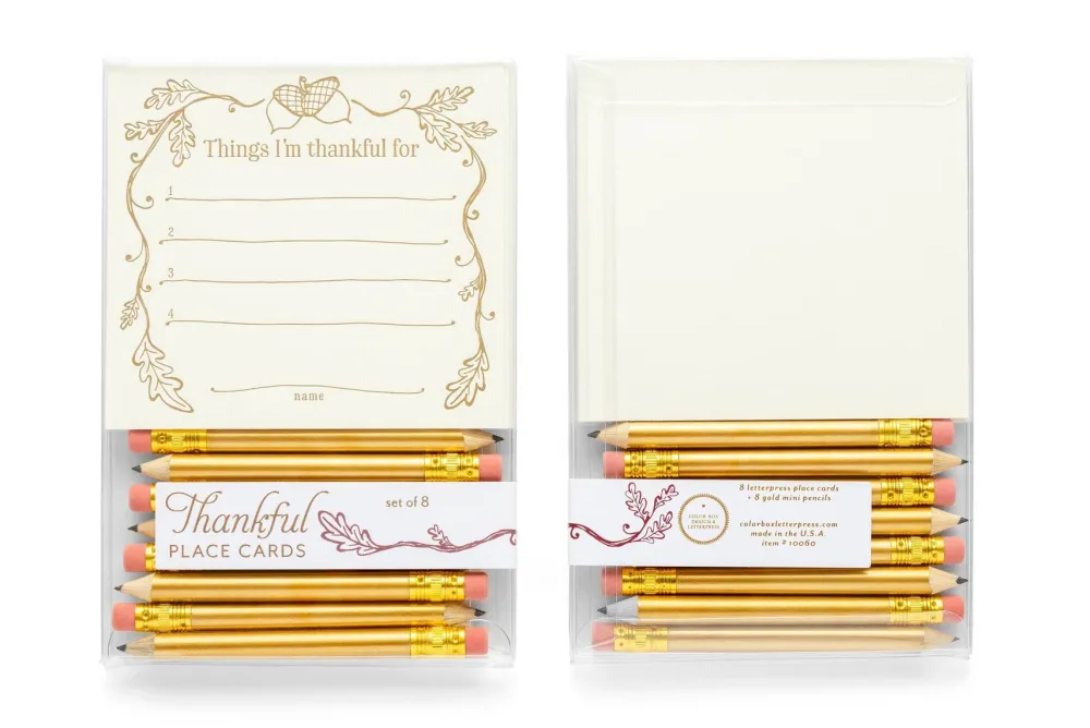 Clearance Color Box Design & Letterpress Thankful Place Cards