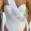 Sale xo, Fetti That Bride Sash - white silk + rhinestones