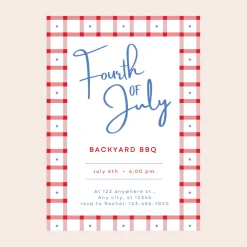 Discount Bonjour Fete 4th of July Gingham Digital Party Invitation Download