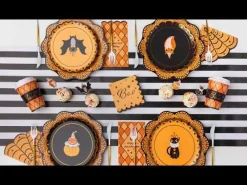 Bonjour Fete Vintage Halloween Harlequin Pumpkin Plates