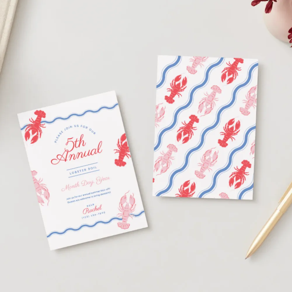 New Bonjour Fete Wavy Lobster Digital Party Invitation Download
