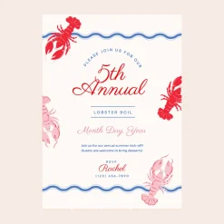 New Bonjour Fete Wavy Lobster Digital Party Invitation Download