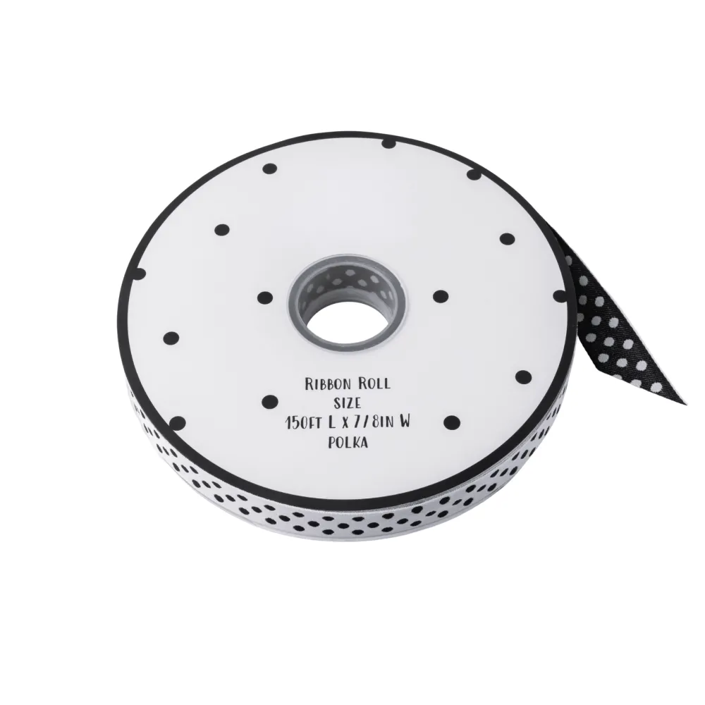 Online Bonjour Fete White & Black Polka Dot Double Sided Grosgrain Ribbon