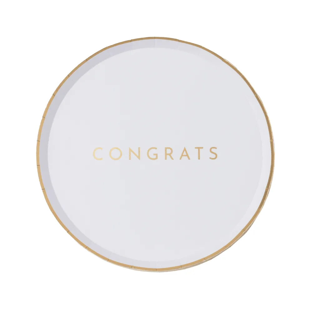 Hot Bonjour Fete White & Gold Congrats Small Plates