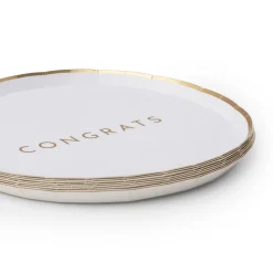 Hot Bonjour Fete White & Gold Congrats Small Plates