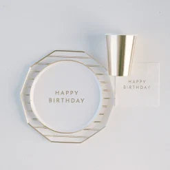Sale Bonjour Fete White & Gold Signature Happy Birthday Small Plates