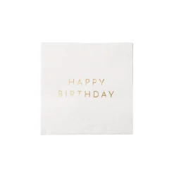 Clearance Bonjour Fete White & Gold Signature Happy Birthday Cocktail Napkins