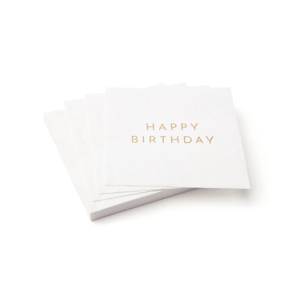 Clearance Bonjour Fete White & Gold Signature Happy Birthday Cocktail Napkins
