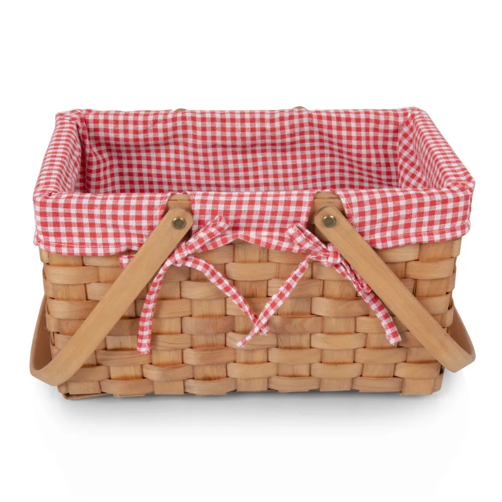Best Picnic Time Family of Brands White & Red Gingham Farmhouse Picnic Basket