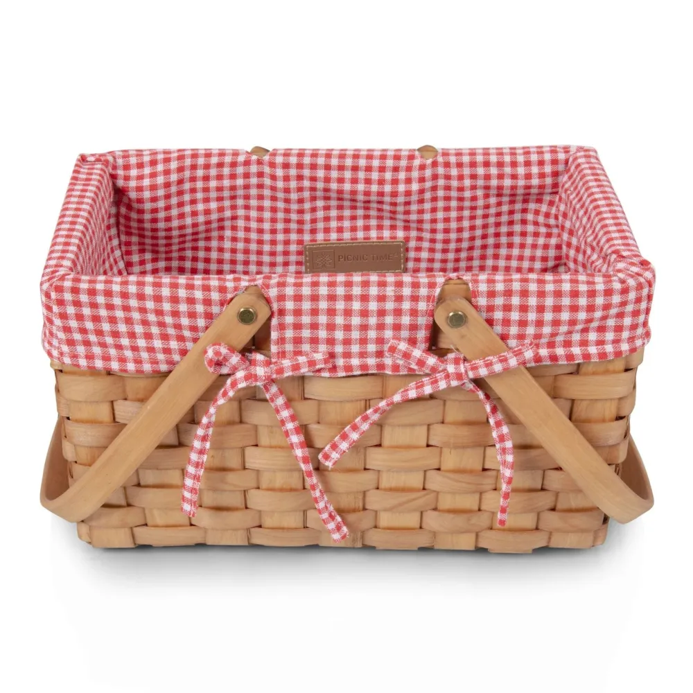 Best Picnic Time Family of Brands White & Red Gingham Farmhouse Picnic Basket
