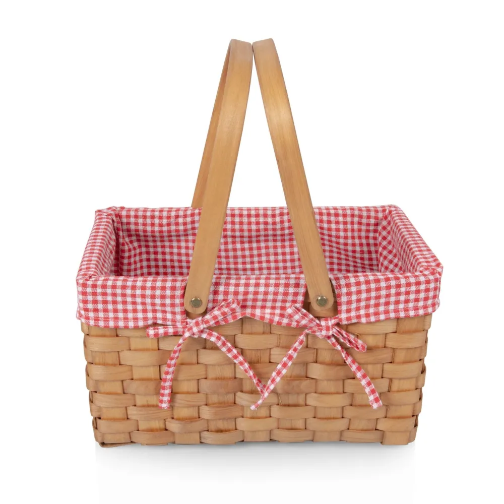 Best Picnic Time Family of Brands White & Red Gingham Farmhouse Picnic Basket
