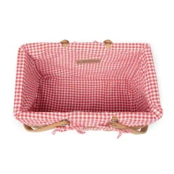 Best Picnic Time Family of Brands White & Red Gingham Farmhouse Picnic Basket