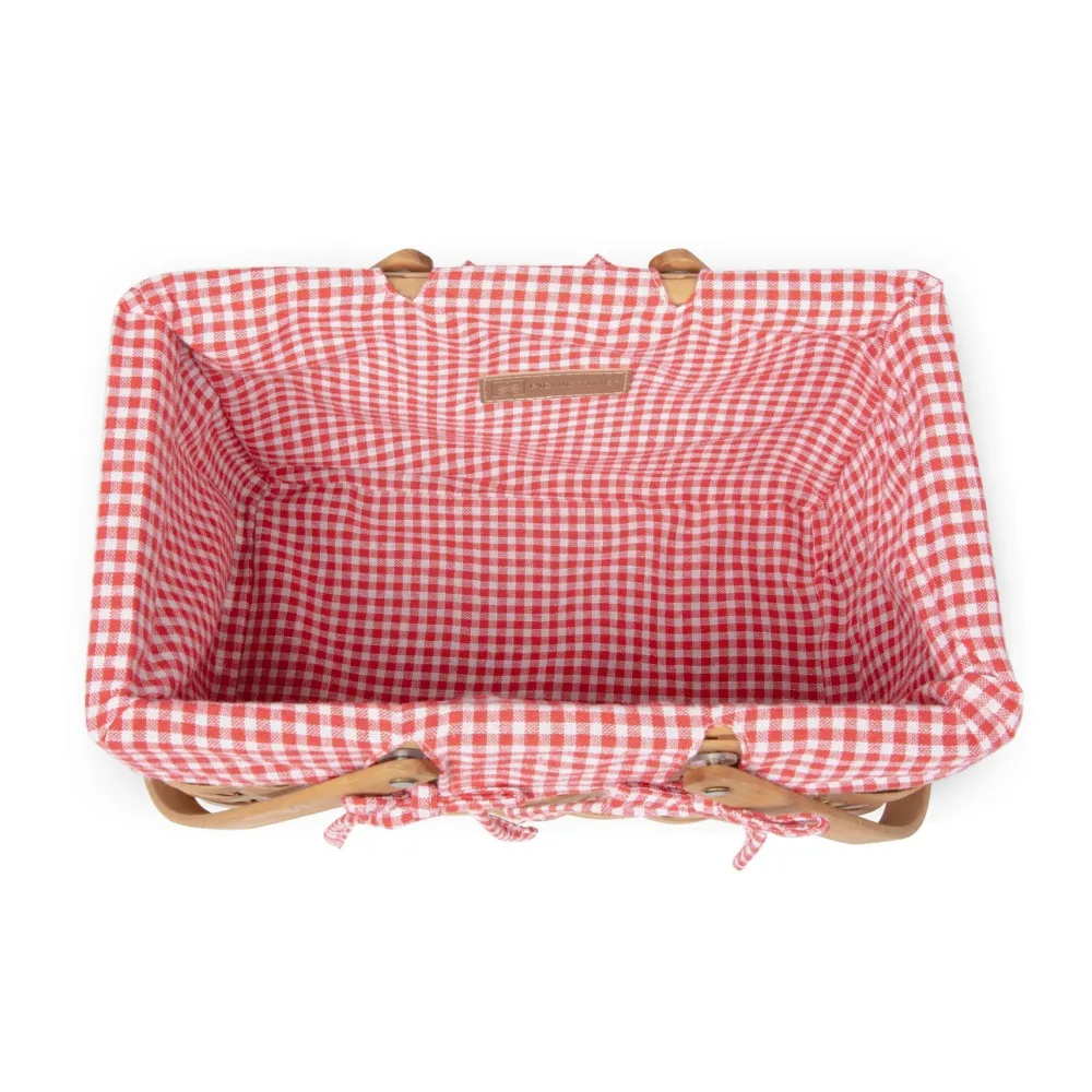 Best Picnic Time Family of Brands White & Red Gingham Farmhouse Picnic Basket