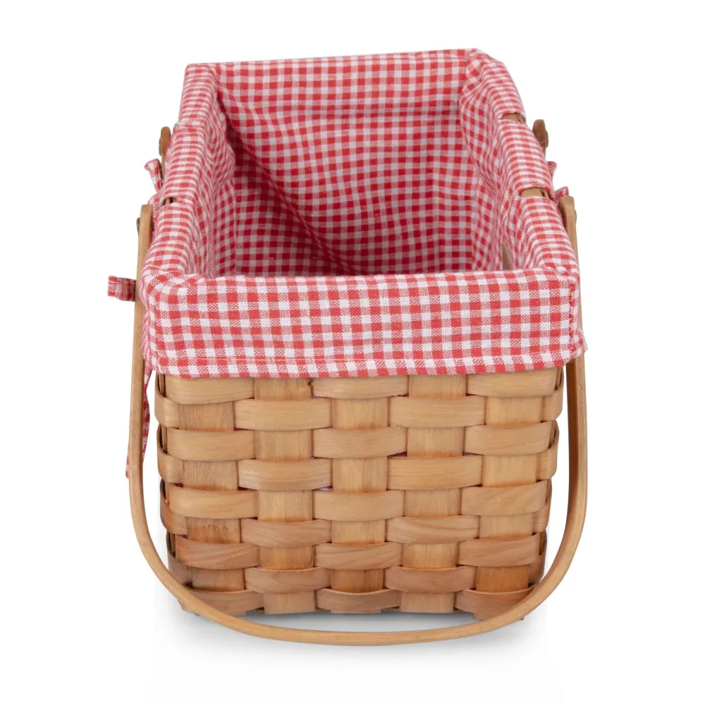 Best Picnic Time Family of Brands White & Red Gingham Farmhouse Picnic Basket