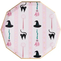 Hot Bonjour Fete Witch Hat & Broom Large Plates
