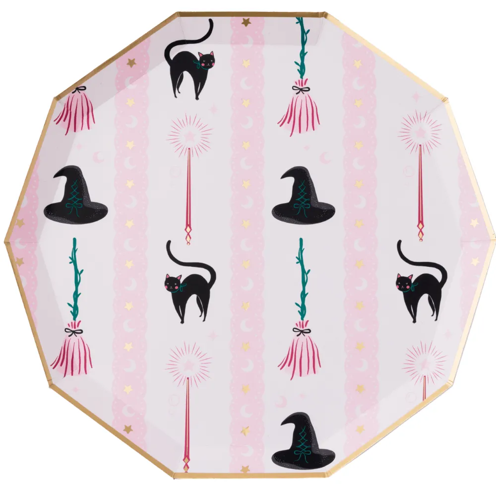 Hot Bonjour Fete Witch Hat & Broom Large Plates