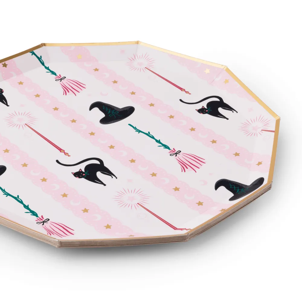 Hot Bonjour Fete Witch Hat & Broom Large Plates