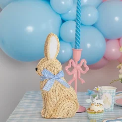 Sale Mud Pie Woven Bunny with Gingham Bow Decoration