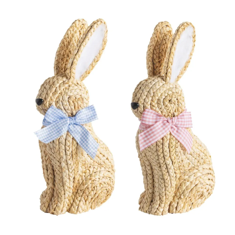 Sale Mud Pie Woven Bunny with Gingham Bow Decoration