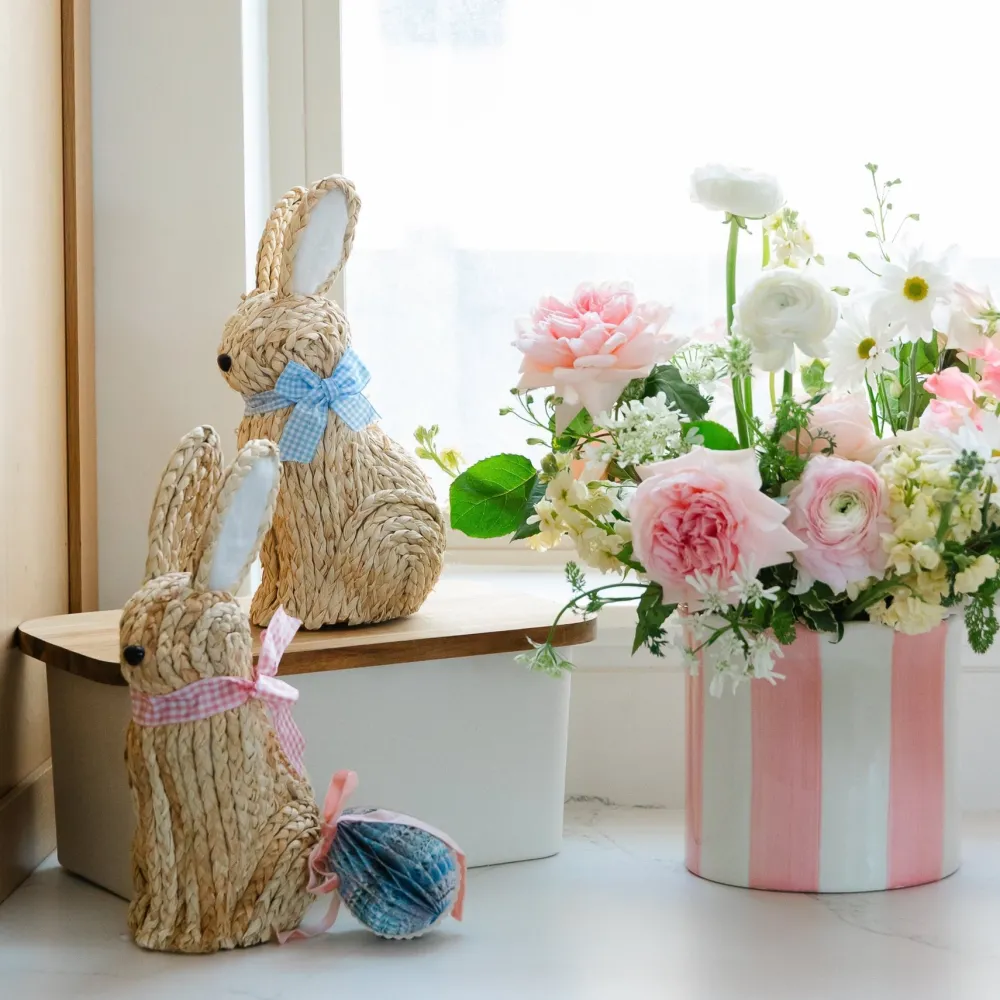 Sale Mud Pie Woven Bunny with Gingham Bow Decoration
