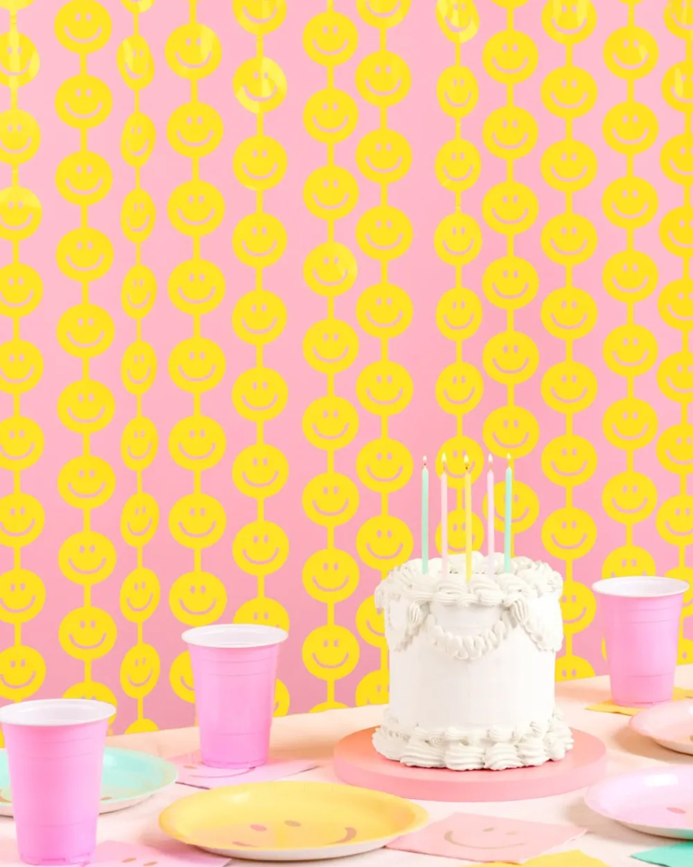 Clearance xo, Fetti Yellow Smiley Face Curtain Backdrop