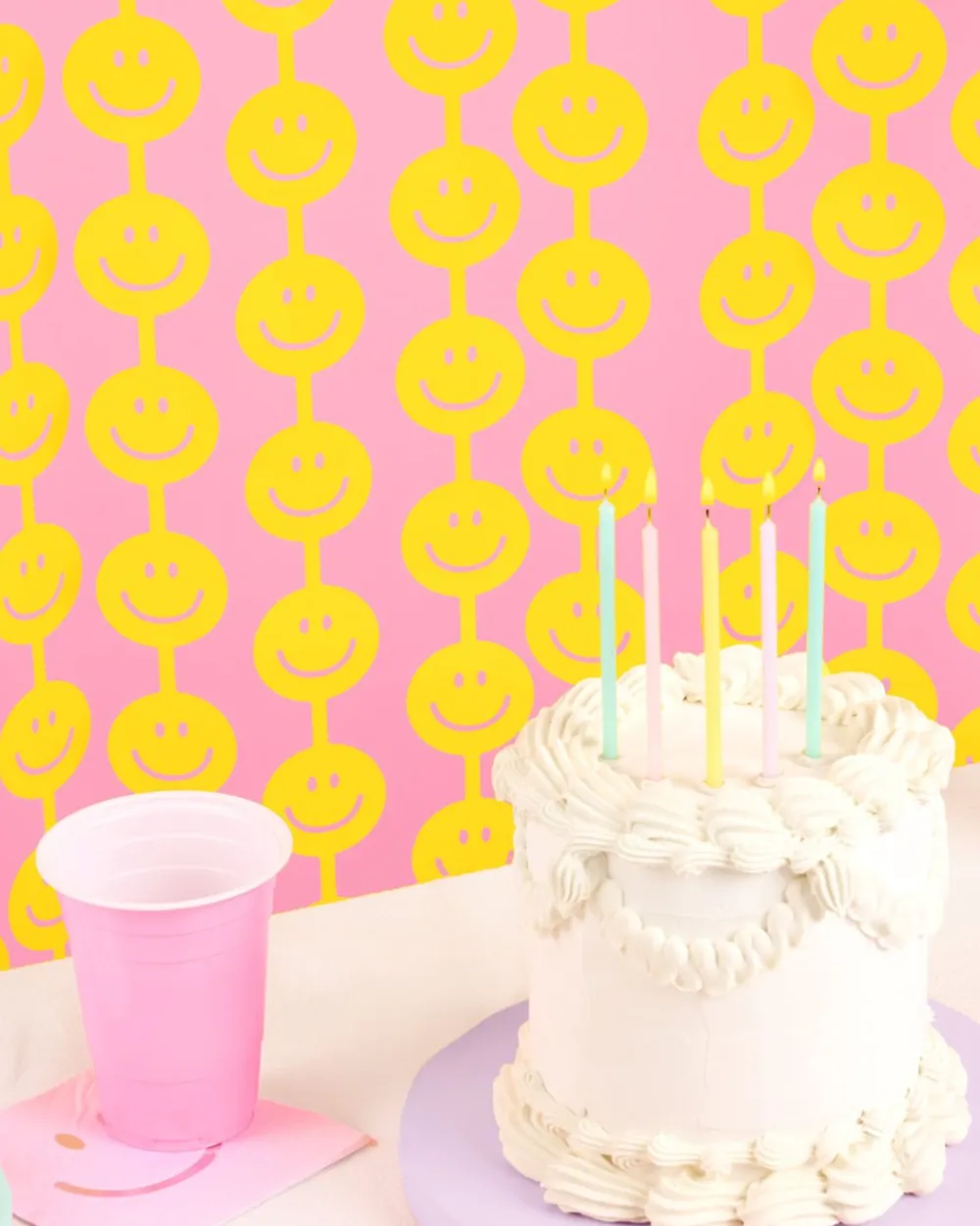 Clearance xo, Fetti Yellow Smiley Face Curtain Backdrop